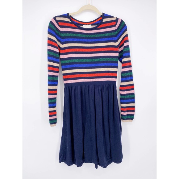 Johnny B x Boden 13/14 y Girls Striped Knit Dress Metallic Long Sleeve Mini